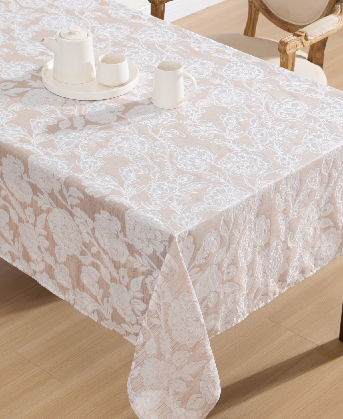 Laura Ashley Annaleigh Jacquard Tablecloth, 60"w X 102"l In Brown