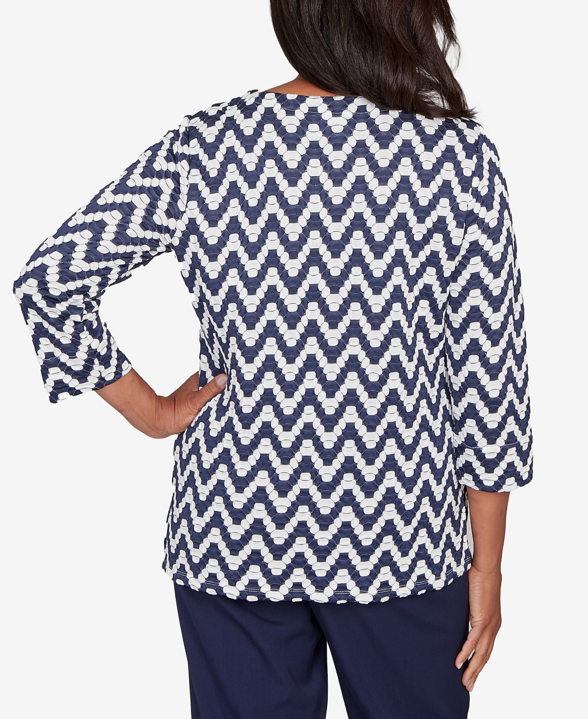 Alfred Dunner Plus Size Saratoga Springs Textured Panel Spliced Knit Top In Multi
