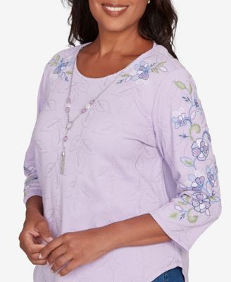 Women's Hilton Head Embroidered Sleeve Textured Top with Necklace