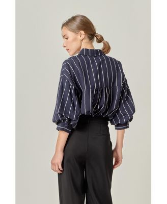 Petite Stripe Ballon sleeve shirt