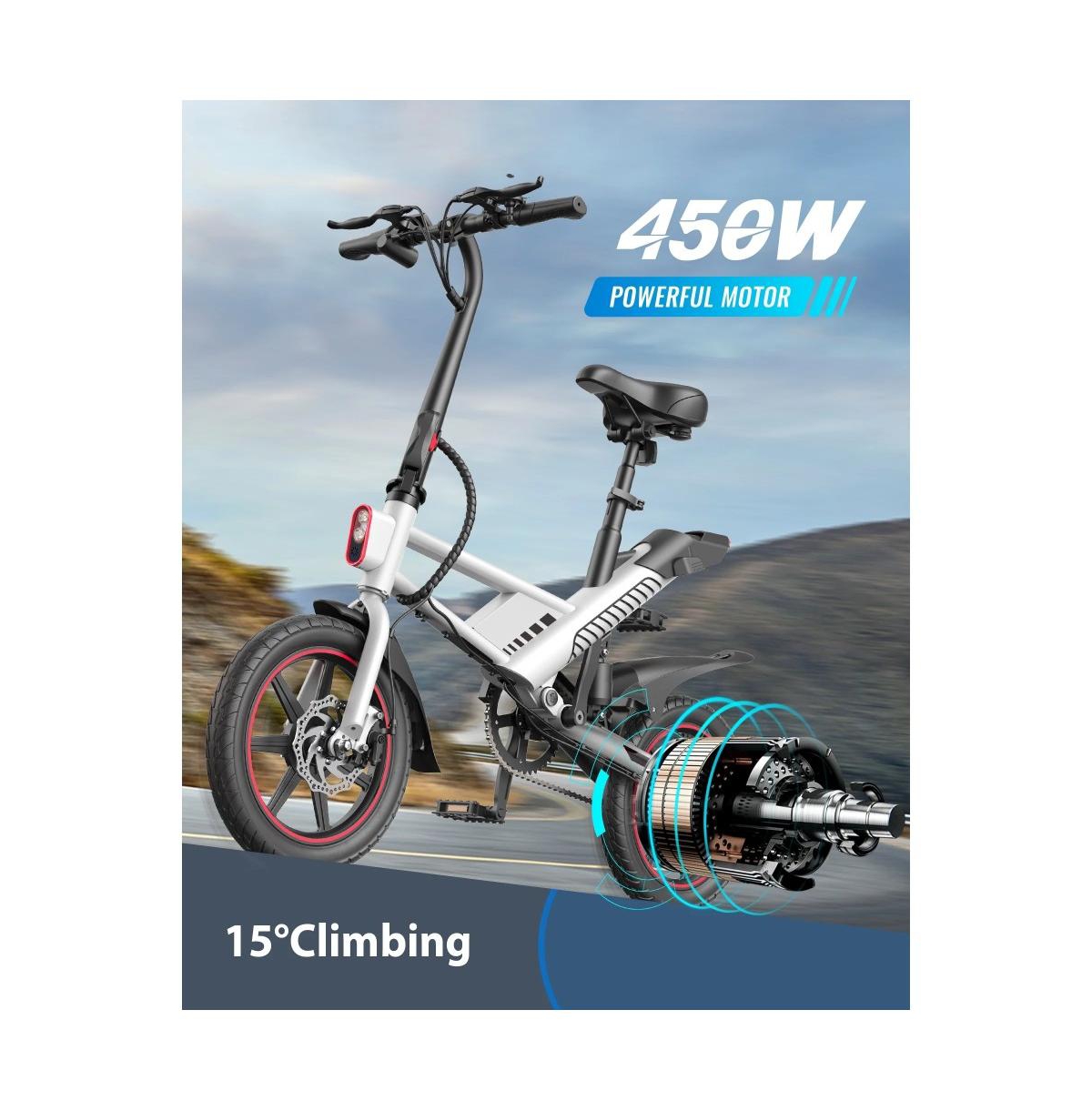 Everyfun 14" Folding Electric Bike for Adults: 700W Peak Motor, 36V/10AH Battery, 18.6MPH Commuter City Ebike