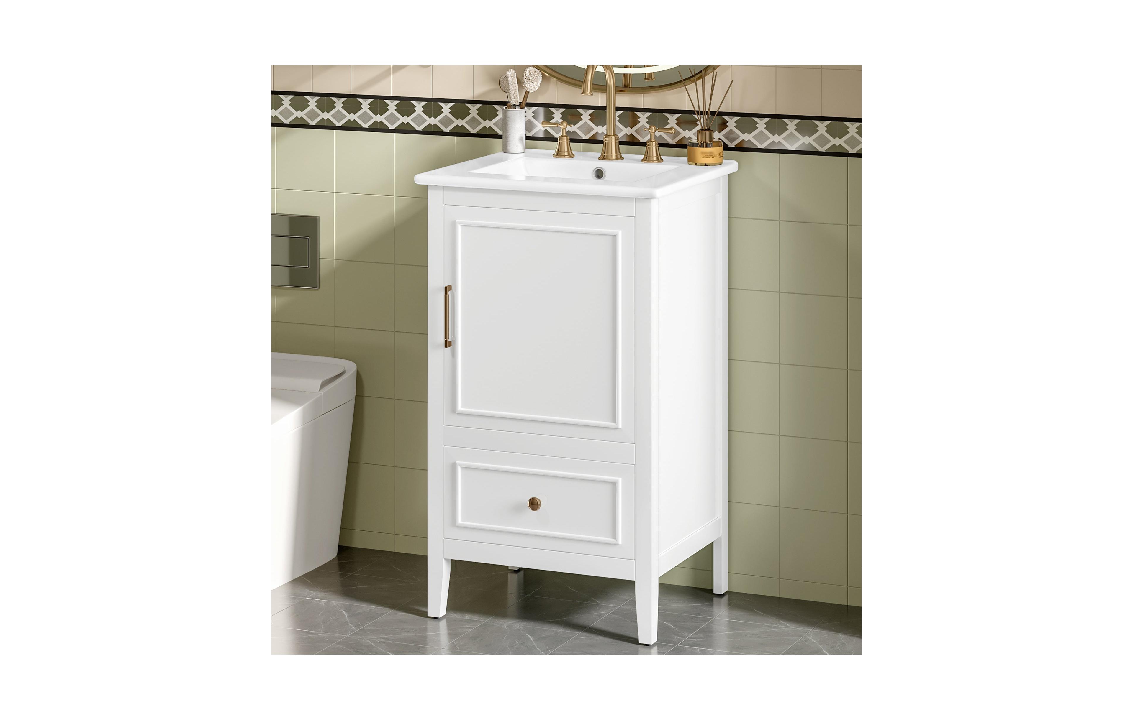 Boyel Living 20" Bathroom Vanity with Sink, Bathroom Cabinet with A Door, Door Shelf Storage and Adiustable Foot Pads, A Drawer, White