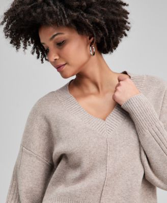 Women's Drop-Shoulder V-Neck Sweater, Macy's Exclusive