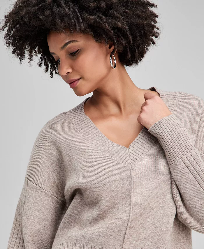 Women's Drop-Shoulder V-Neck Sweater - thumbnail 6
