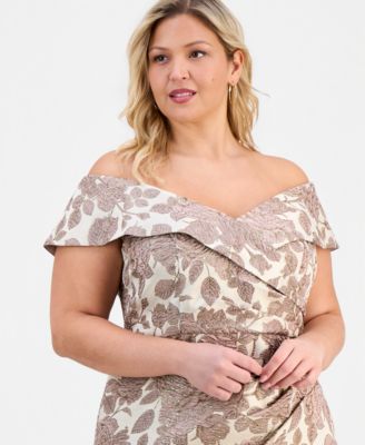 Plus Size Jacquard Off-The-Shoulder Gown