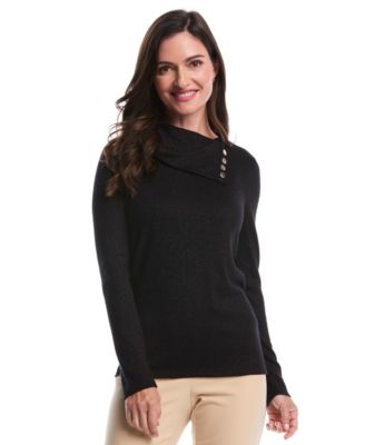 Petite Split Collar Long Sleeve Top