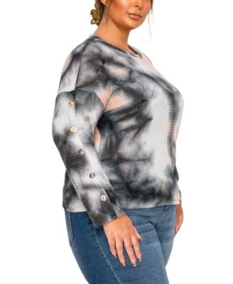 Plus Size Brushed Tie Dye Waffle Crew Neck Top
