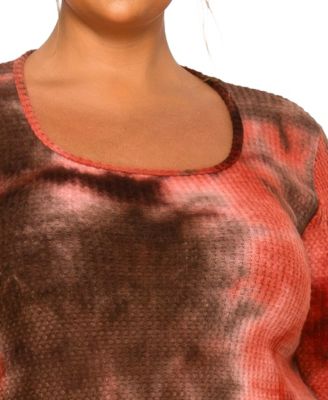 Plus Size Brushed Tie Dye Waffle Square Neck Top