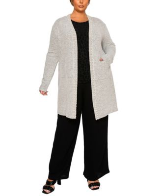 Plus Size Cozy Pocket Cardigan Sweater with Cultivated Pearls