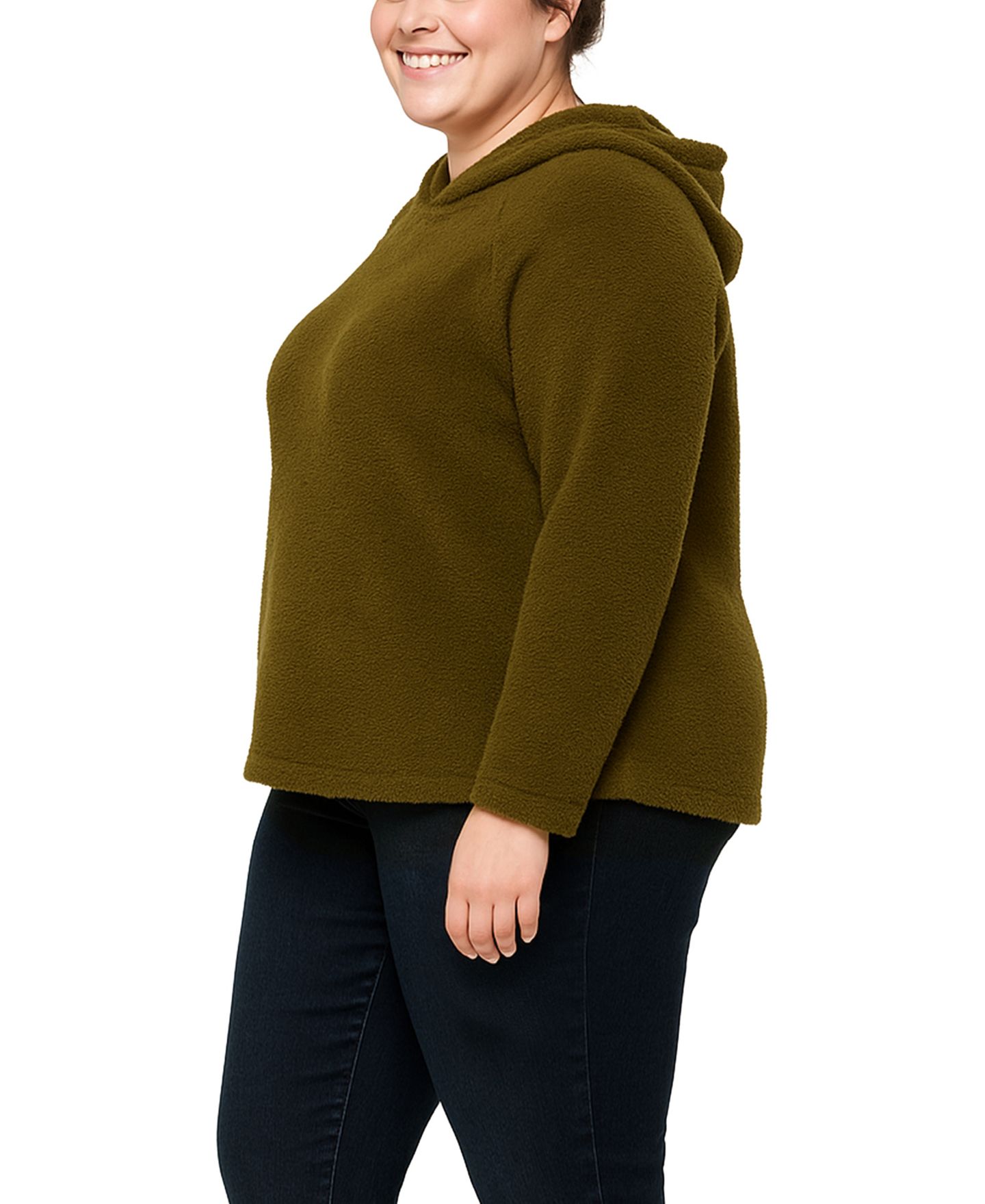 Женское худи COIN 1804 Plus Size Cozy Rib Long Sleeve Top, цвет: Хаки — фото 2