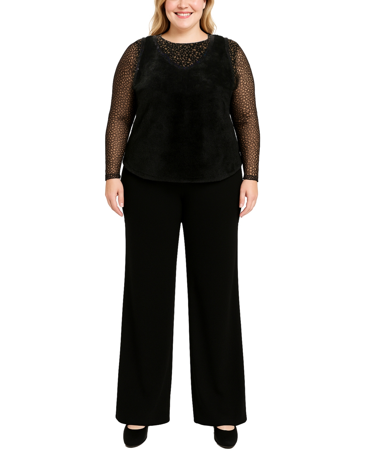 Coin 1804 Plus Size Cozy Rib Sequin Trim V Neck Tank Top In Black