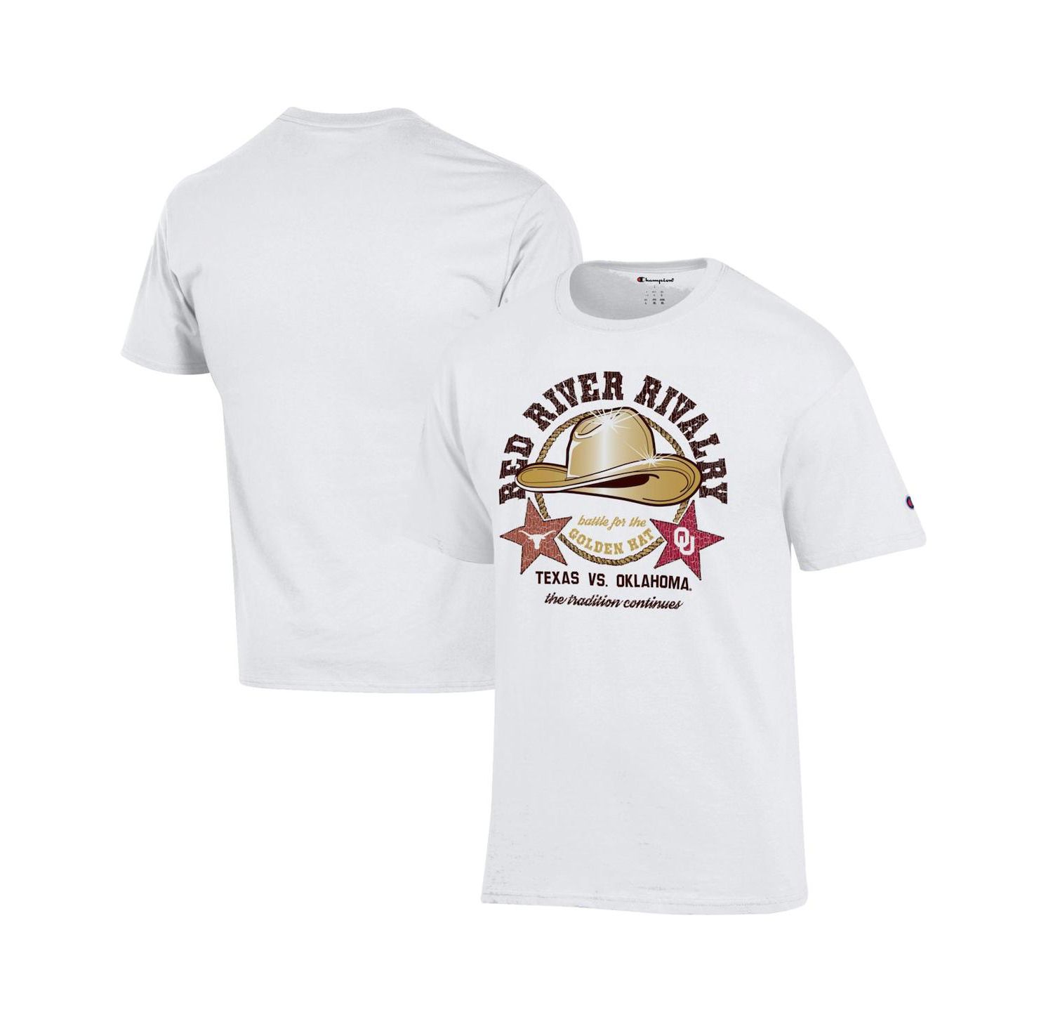 Men's White Texas Longhorns vs. Oklahoma Sooners Red River Rivalry Golden Hat Match Up T-Shirt