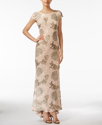 calvin klein cap sleeve sequin gown