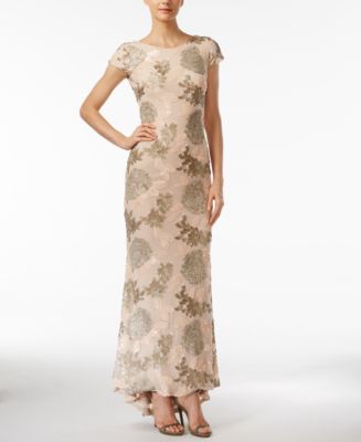 calvin klein cap sleeve sequin gown