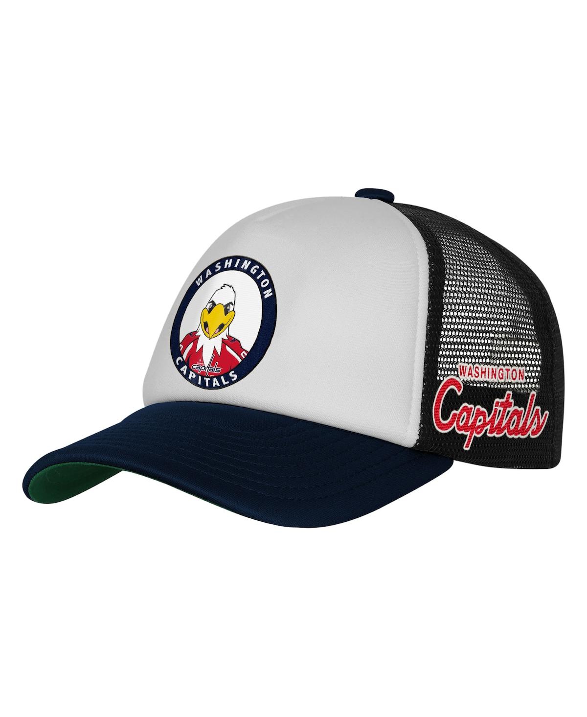 Mitchell & Ness Big Boys And Girls White Washington Capitals Mascot Adjustable Trucker Hat In Black