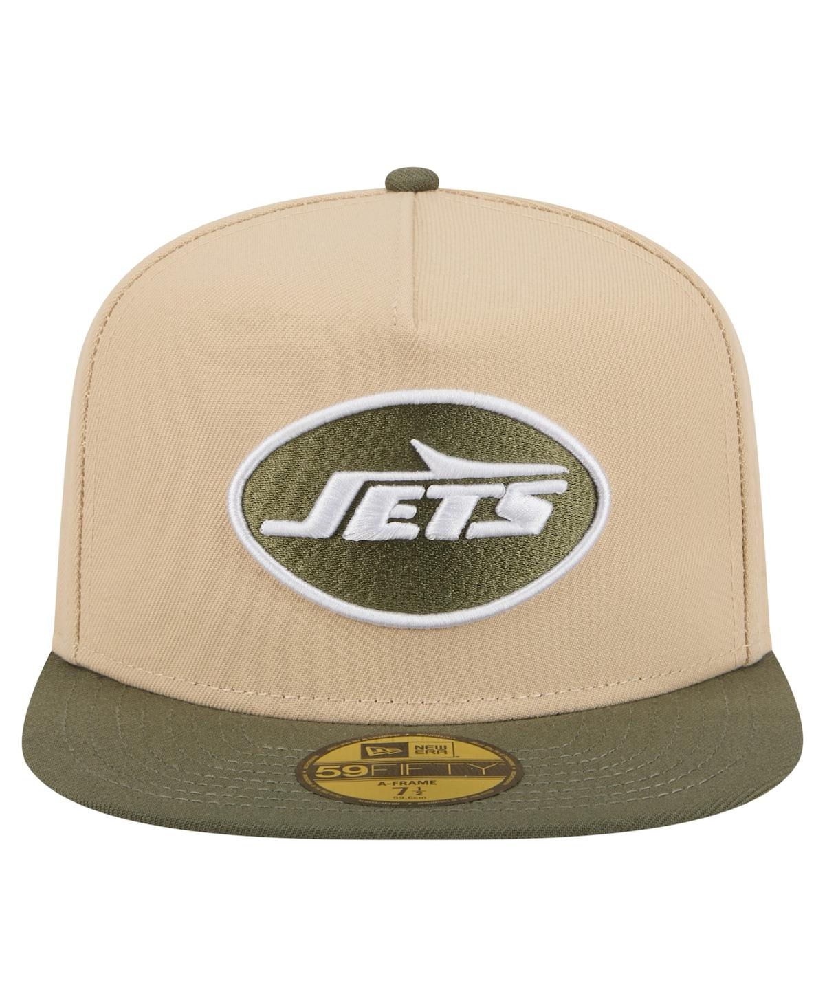 New Era Men's Light Beige/Olive York Jets Color Pack A-Frame 59FIFTY Fitted Hat