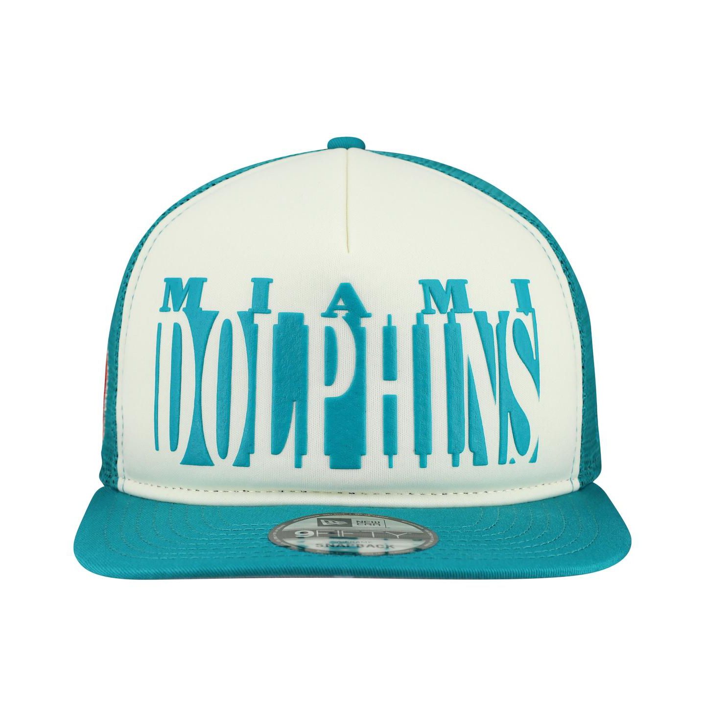 Мужская кепка New Era Cream/Aqua Miami Dolphins Throwback Cutout A-Frame 9FIFTY Snapback Hat — фото 4