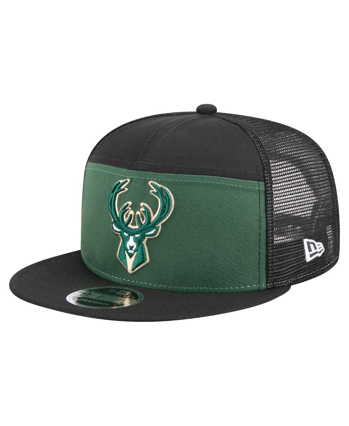 New Era Men's Hunter Green/Black Milwaukee Bucks Outdoor Split Panel 9FIFTY Snapback Hat