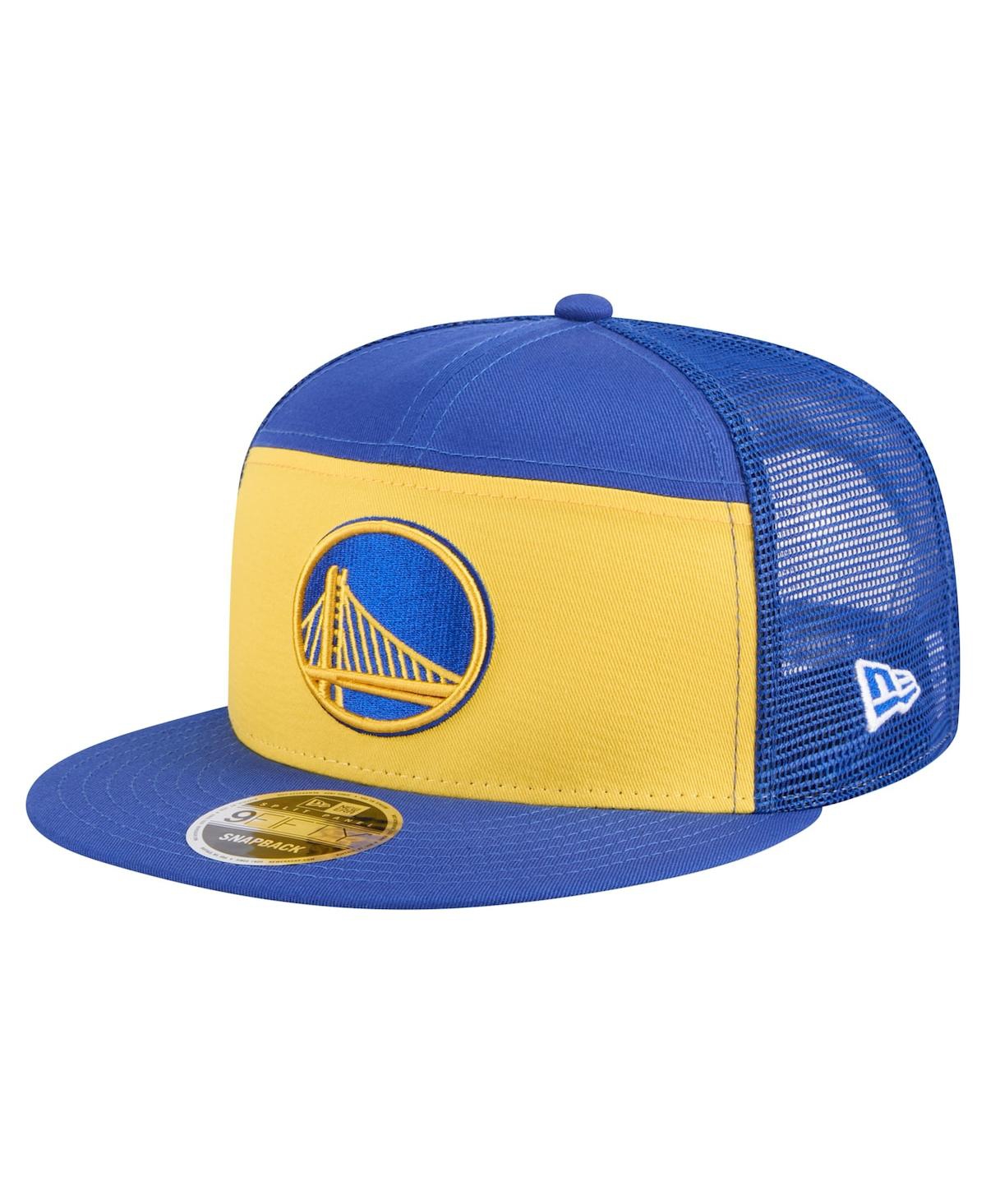 New Era Men's Gold/Royal Golden State Warriors Outdoor Split Panel 9FIFTY Snapback Hat
