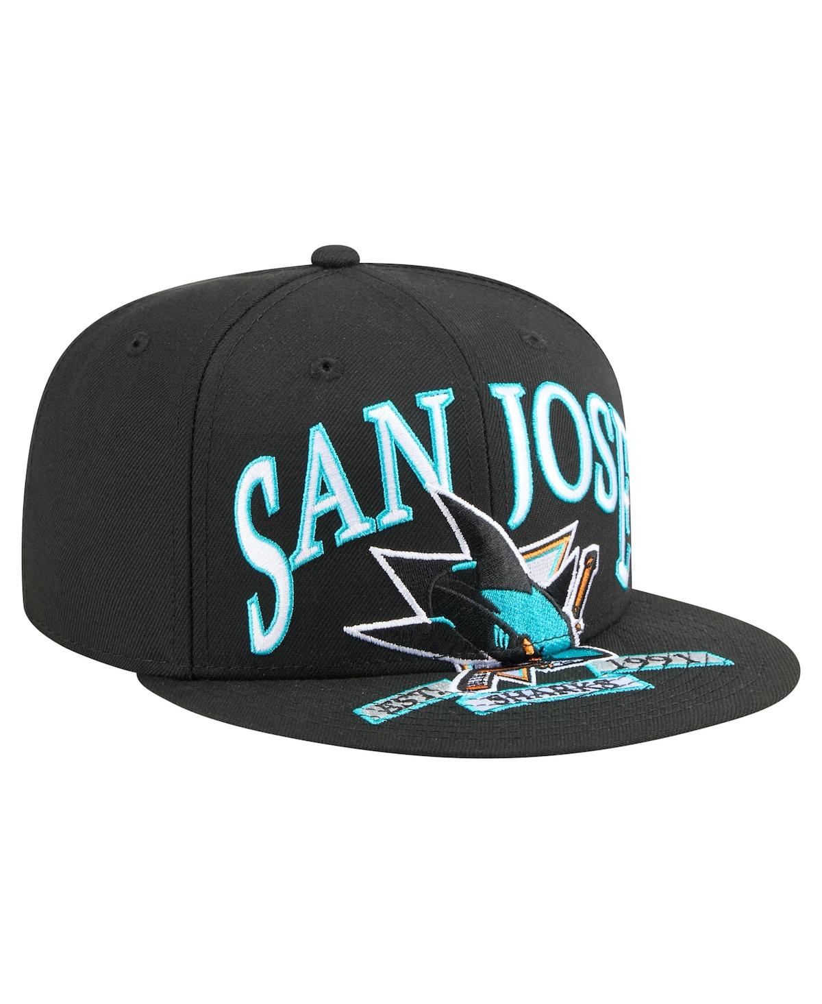 New Era Men's Black San Jose Sharks Oversized Vintage Arch 59Fifty Fitted Hat