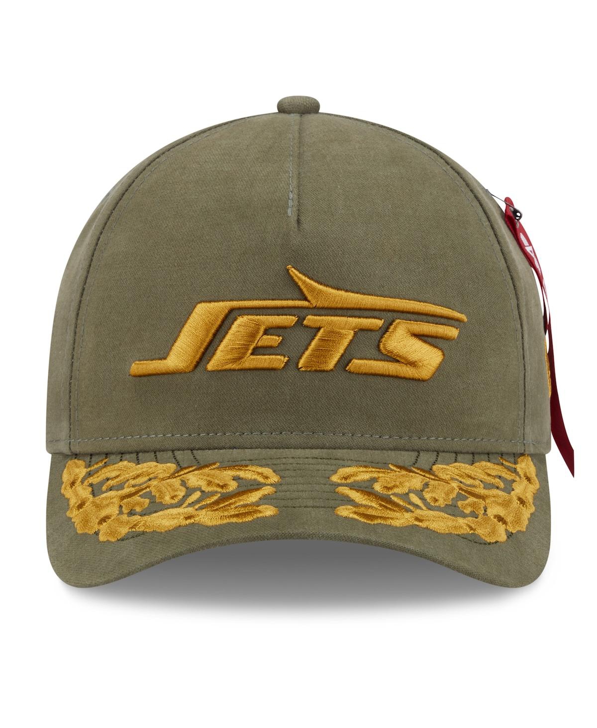 New Era x Alpha Men's Industries Olive New York Jets A-Frame 9FORTY Adjustable Hat