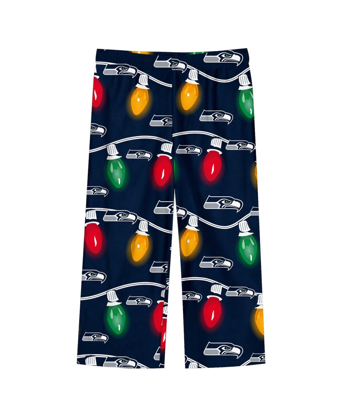 Outerstuff Big Boys And Girls 2-piece Seattle Seahawks Garland Holiday Long Sleeve Pajama Set In Blue