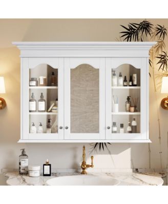 40 Inch Medicine Cabinet with Mirror Bathroom Storage Cabinet with Shelves Wall Mounted Bathroom Cabinet with Glass Doors