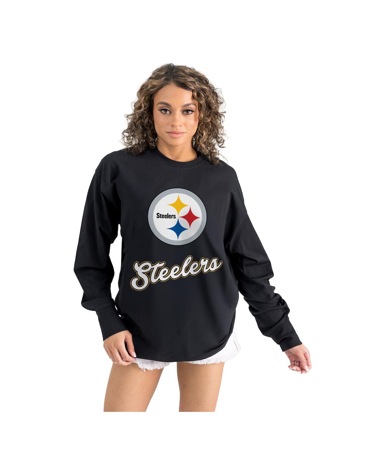 Gameday Couture Women's Black Pittsburgh Steelers Oversized Long Sleeve T-shirt In Black