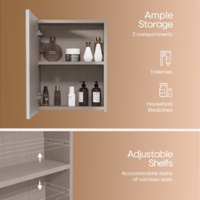 18x14 inch Bathroom Wall Cabinet, Saver Storage, Medicine Cabinet with 1 Door and Adjustable Shelves,Flat-Pack Design (Grey)