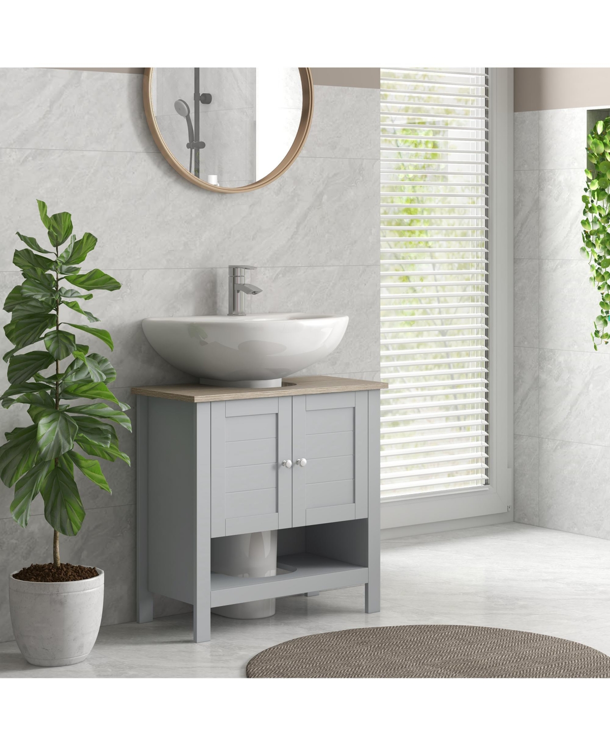 Airsurfer Bathroom Storage Cabinet Under Sink Cabinet Bathroom Vanity Cabinet with Adjustable Shelf and Open Bottom Shelf Gray