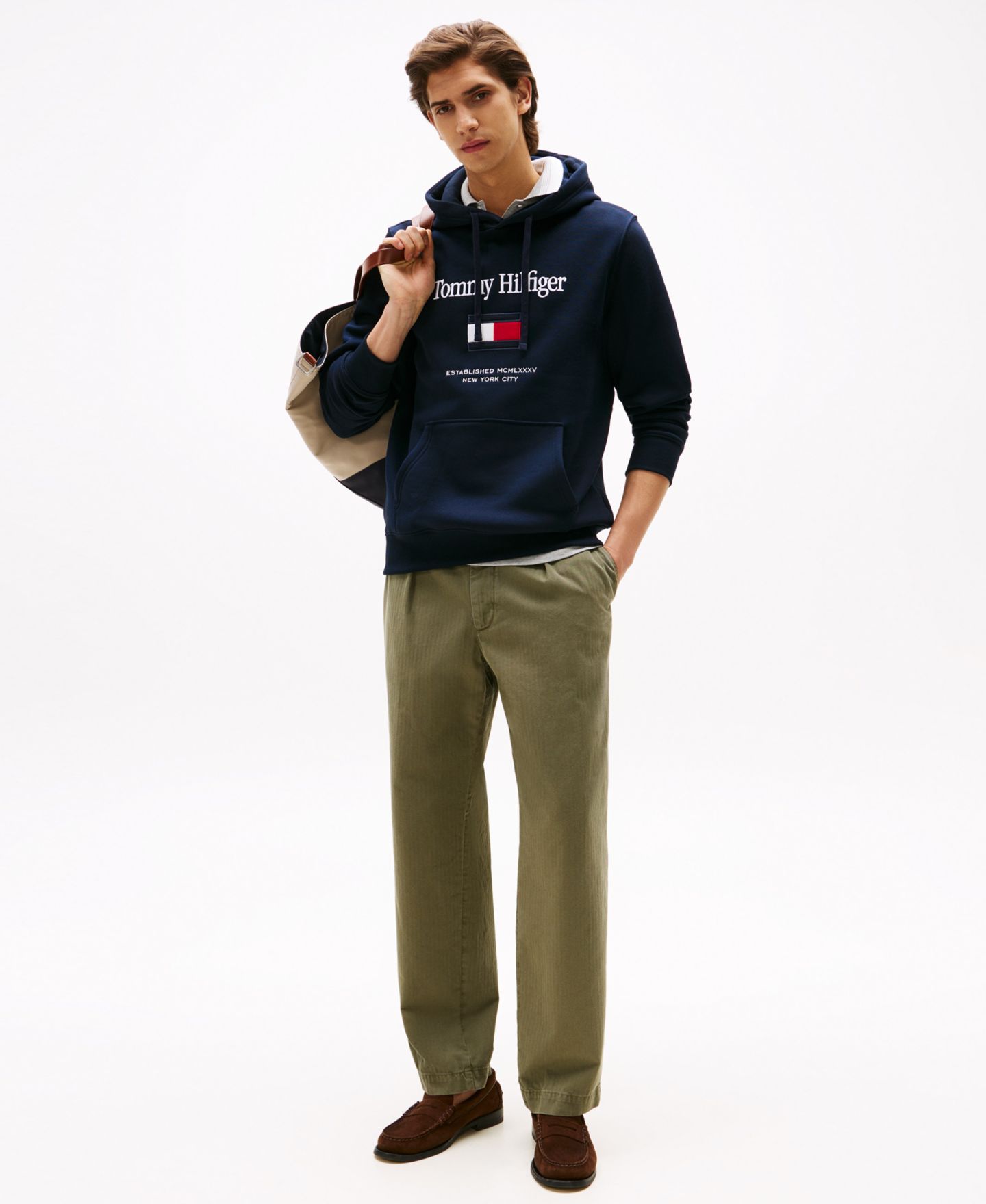 Мужское худи Tommy Hilfiger Embroidered Flag, цвет: Пустынный небесно-голубой — фото 2