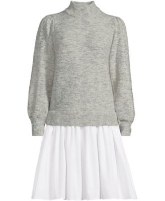 Women's Fuzzy Lantern Sleeve Mock Neck Mini Twofer Dress