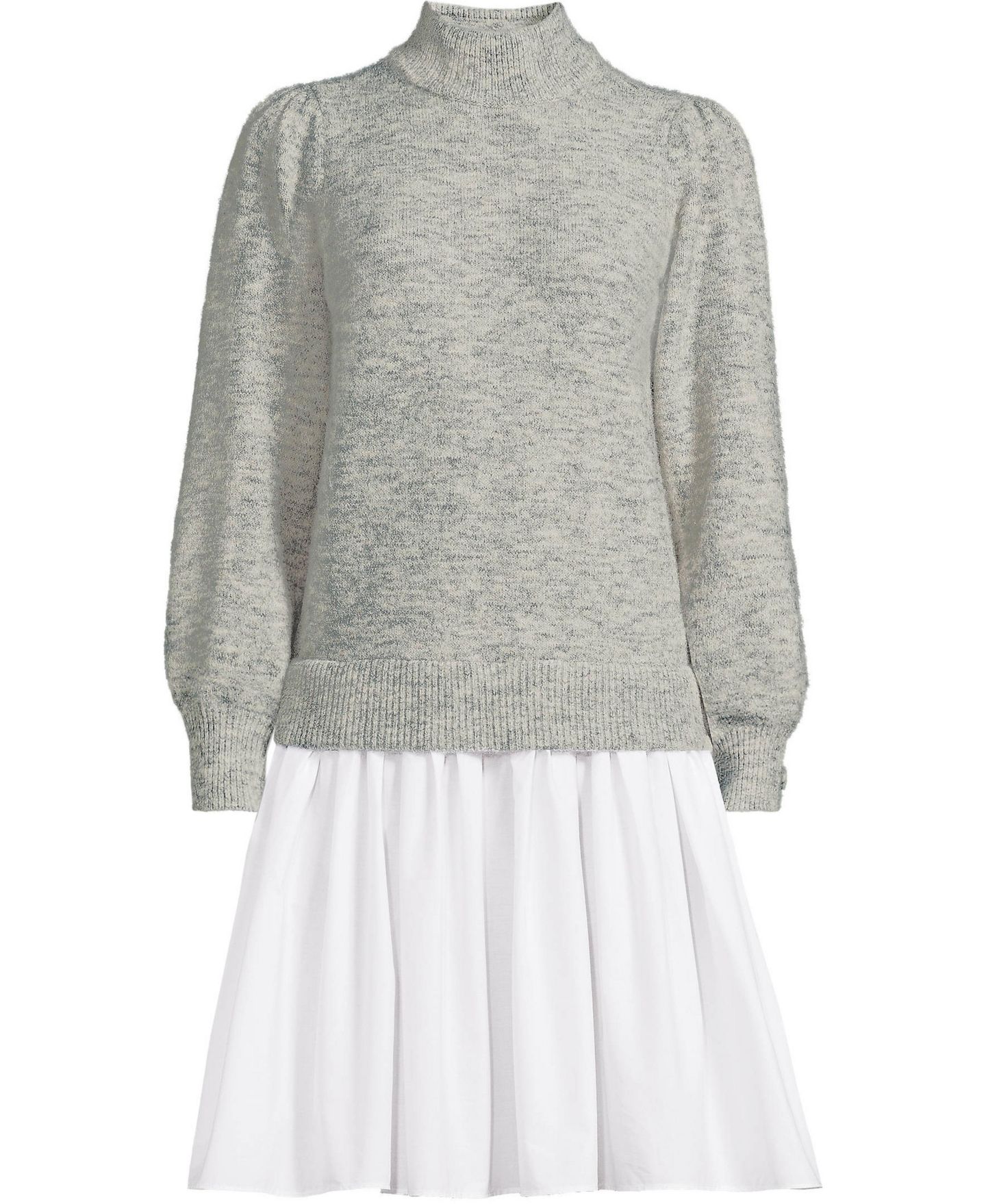 Женское платье Lands' End Fuzzy Lantern Sleeve Mock Neck Mini Twofer, цвет: Серый меланжевый — фото 3