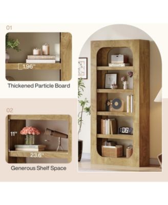 5-Tier Tall Kitchen Pantry, 70.8-inch Farmhouse Wooden Bookcase with Storage