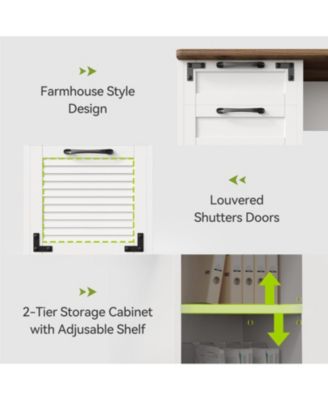 L Shaped Gaming Desk, Computer Desk，59" Wooden Executive Desk with File Drawer & Adjustable Storage Cabinet
