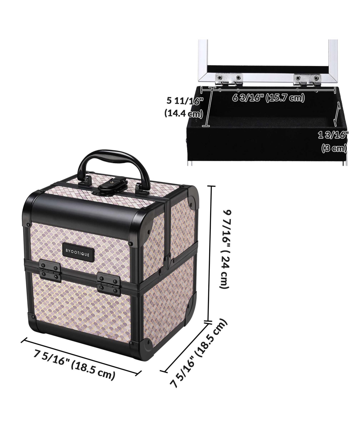 Byootique Makeup Train Case with Mirror Cosmetic Organizer Art Deco Graphite