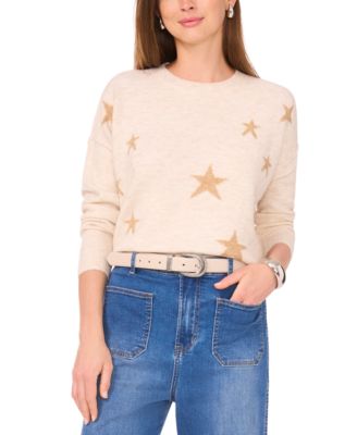 Women's Cozy Crewneck Star-Print Dropped-Shoulder Sweater