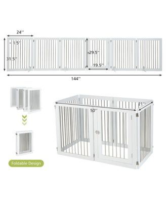 6-Panel Freestanding Dog Gate Foldable Walk-Through Playpen w/ 4 Support Feet