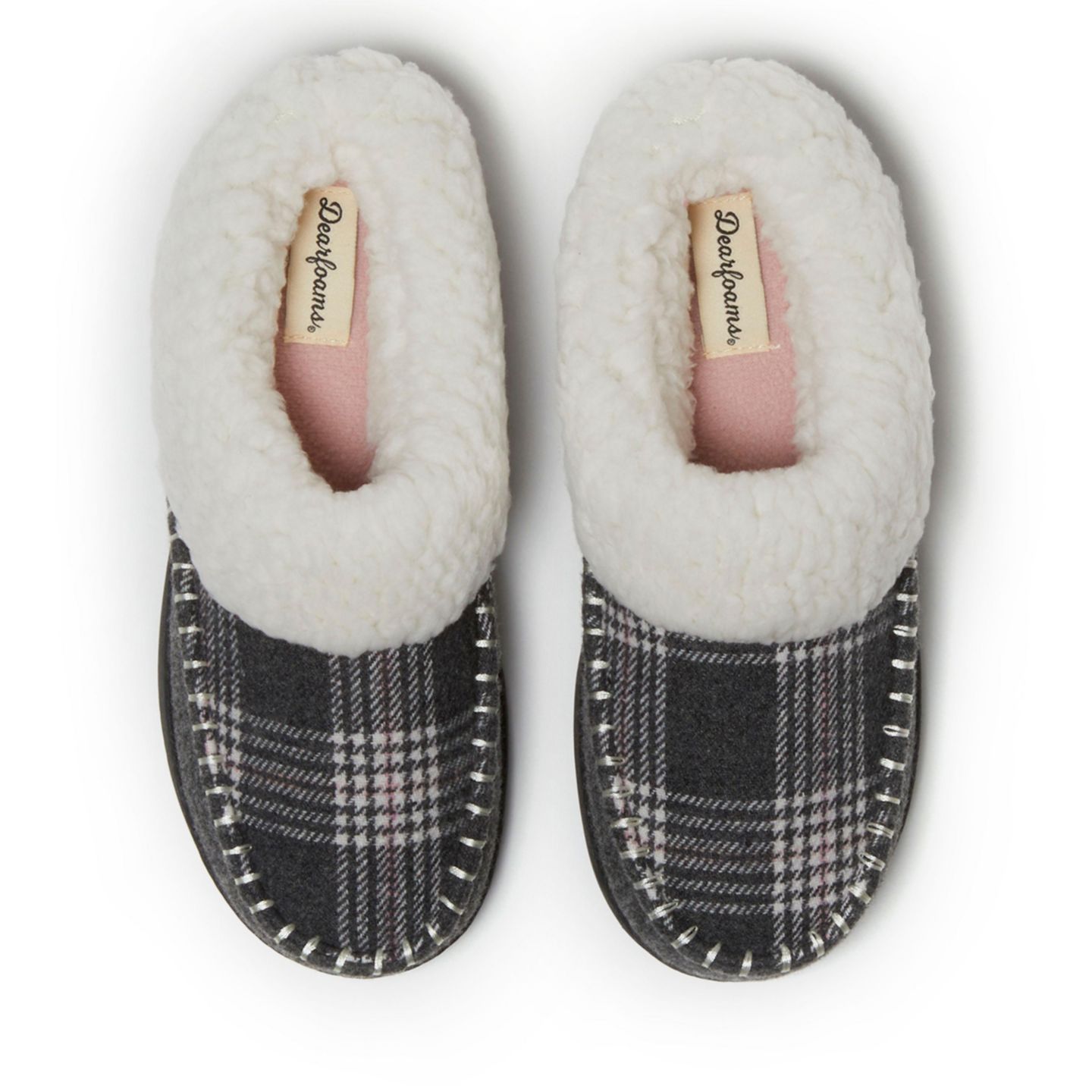 Женские сабо Dearfoams Nyla Felted Plaid Moccasin Toe Clog House Shoe Slipper, цвет: Тёмный меланжевый серый — фото 2