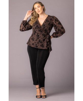 Plus Size Alissa Long Sleeve Mesh Wrap Top