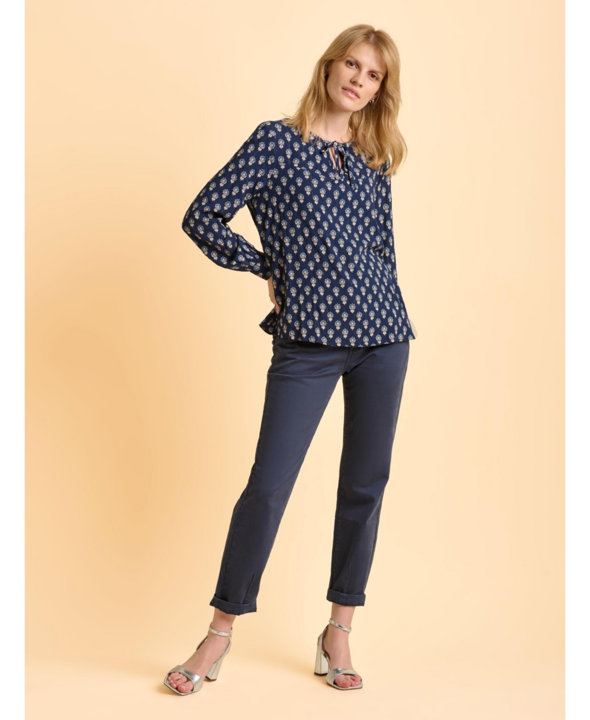 Brakeburn Women's Juliette Long Sleeve Tie Neck Blouse