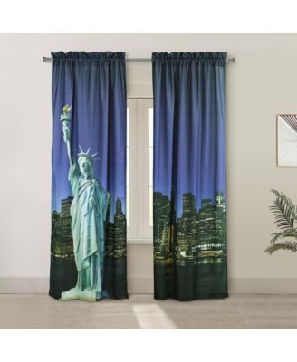 Photo Real Statue Of Liberty Light Filtering Pole Top Curtain Panel 100% Polyester Pair Each 37" x 84" Multicolor