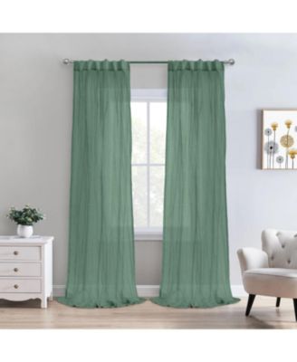 100% Polyester Paloma Sheer Broomstick Crushed Solid Dual Header Curtain Panel 52" x 95" Sage