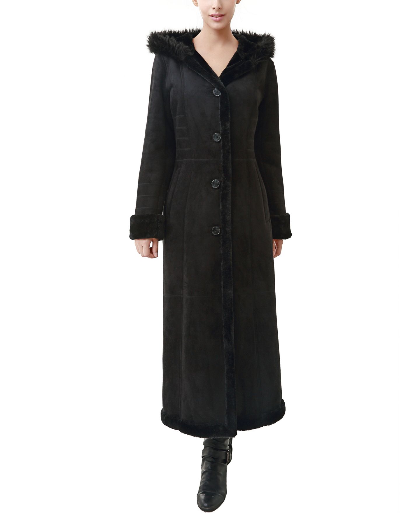 Женское пальто BGSD Gianna Hooded Faux Shearling Long, цвет: Чёрный — фото 1