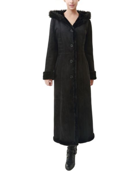 Женское пальто BGSD Gianna Hooded Faux Shearling Long, цвет: Чёрный