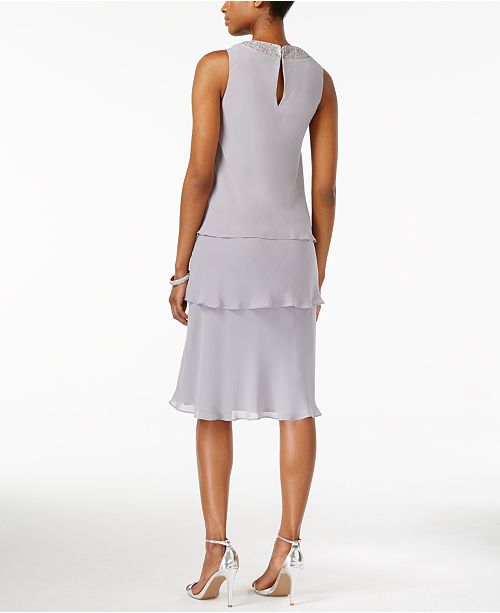 SL Fashions Women's 2 Pc Open Front Jacket & Tiered Fit & Flare Dress White Size 18