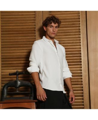 Men's Chalk White Chevron-Panel Tactile Shirt