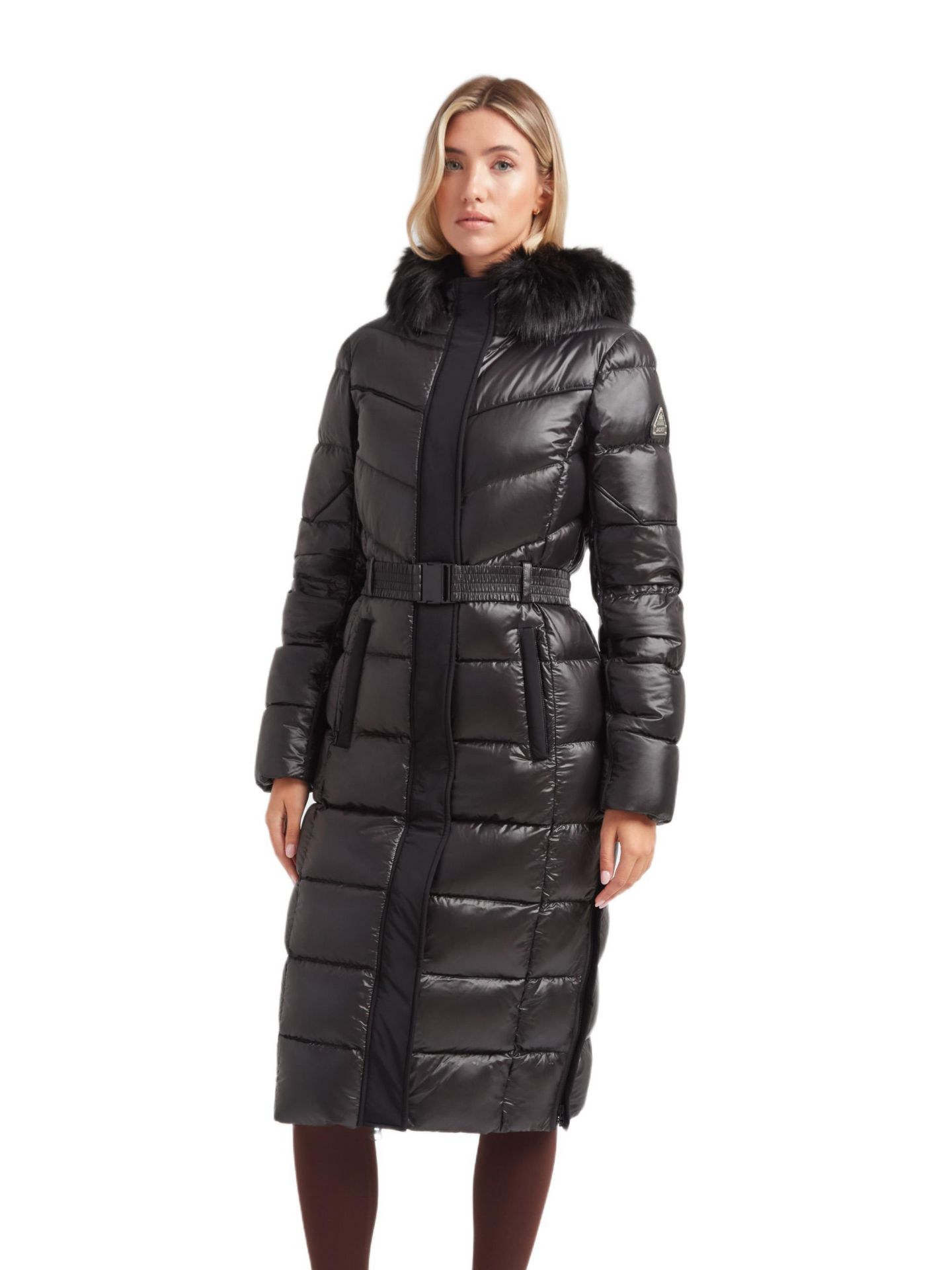 Женское пальто JACK1T Diamond Belted Extra Long Down Coat, цвет: Чёрный — фото 1