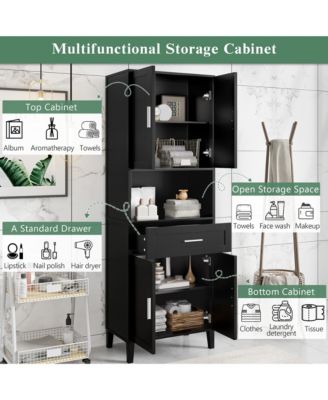 70.9 Inch Tall Freestanding Bathroom Cabinet with Adjustable Shelves and Open Storage for Bathroom Living Room and Laundry