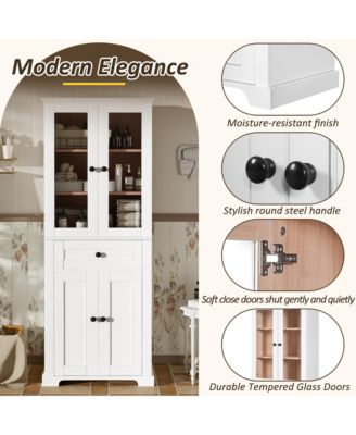 67.2" Bathroom Storage Cabinet with Tempered Glass Doors, Adjustable Shelves and Drawer